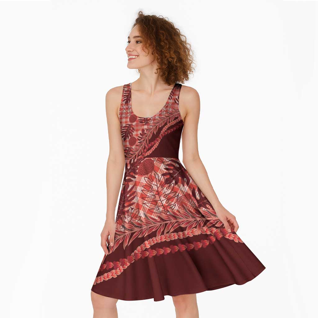 Hawaii Breadfruit Palaka Midi Dress Ulaula Maile Lei - Polynesian Pride