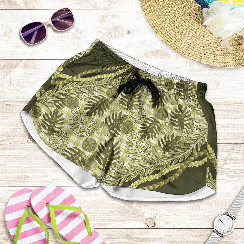 Hawaii Breadfruit Palaka Shorts for Women Omaomao Maile Lei LT9 Green - Polynesian Pride