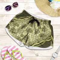 Hawaii Breadfruit Palaka Shorts for Women Omaomao Maile Lei LT9 Green - Polynesian Pride