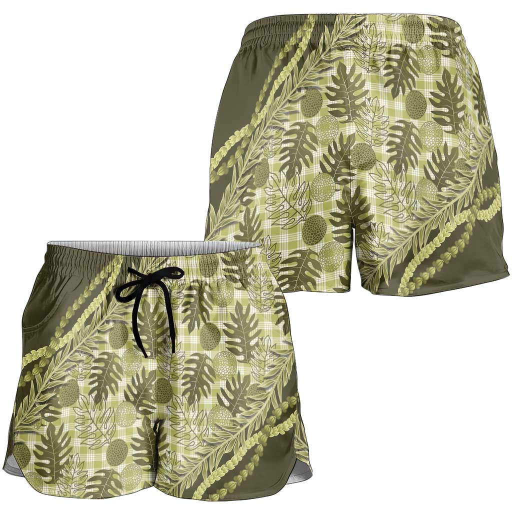 Hawaii Breadfruit Palaka Shorts for Women Omaomao Maile Lei LT9 - Polynesian Pride