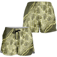 Hawaii Breadfruit Palaka Shorts for Women Omaomao Maile Lei LT9 - Polynesian Pride