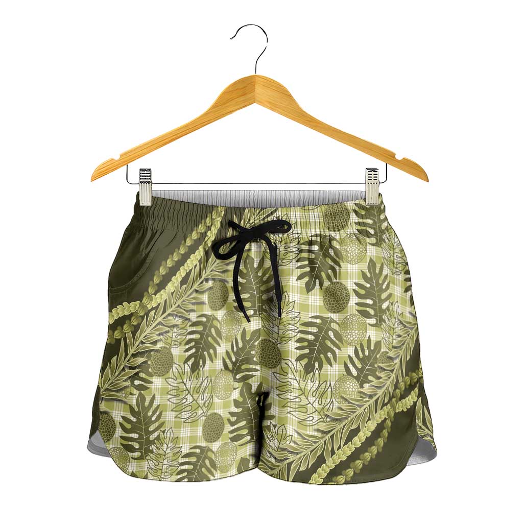 Hawaii Breadfruit Palaka Shorts for Women Omaomao Maile Lei LT9 - Polynesian Pride