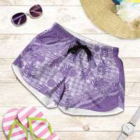 Hawaii Breadfruit Palaka Shorts for Women Poni Maile Lei LT9 Purple - Polynesian Pride