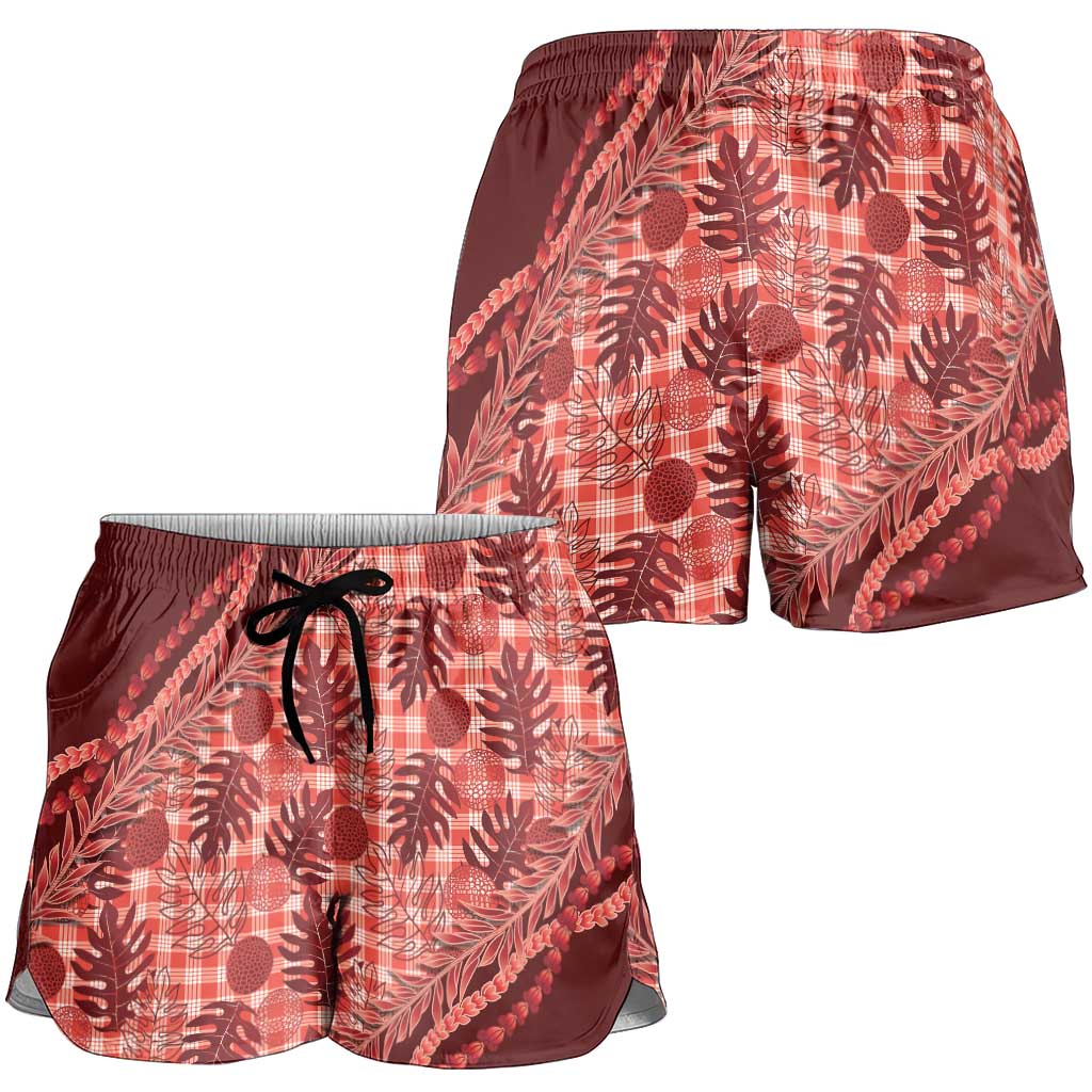 Hawaii Breadfruit Palaka Shorts for Women Ulaula Maile Lei LT9 - Polynesian Pride