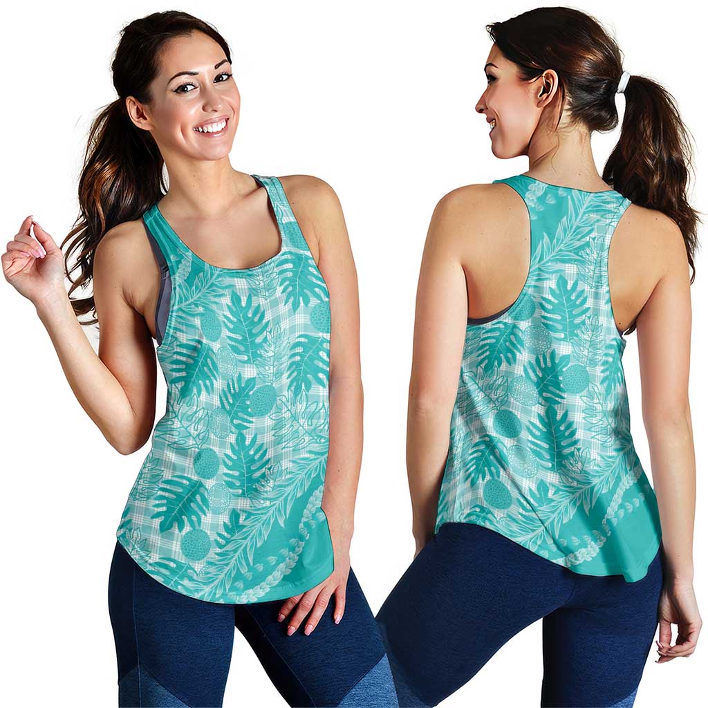Hawaii Breadfruit Palaka Women Racerback Tank Polu Opal Maile Lei - Polynesian Pride