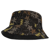 Hawaii Brown Plumeria Lei Black Bucket Hat Frangipani Floral Heritage Art