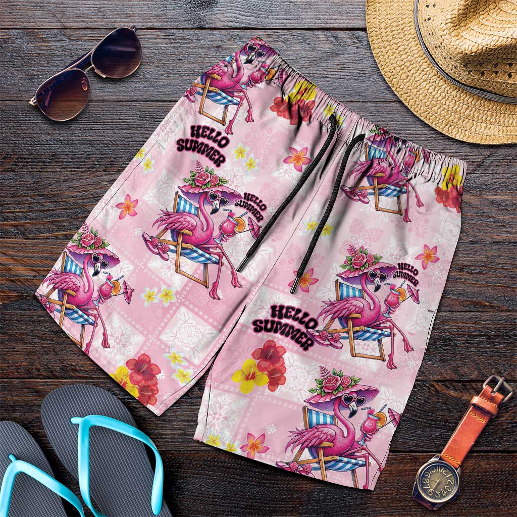 Hawaii Flamingo Hello Summer Shorts for Men Hawaiian Quilt Pattern LT9 Pink - Polynesian Pride