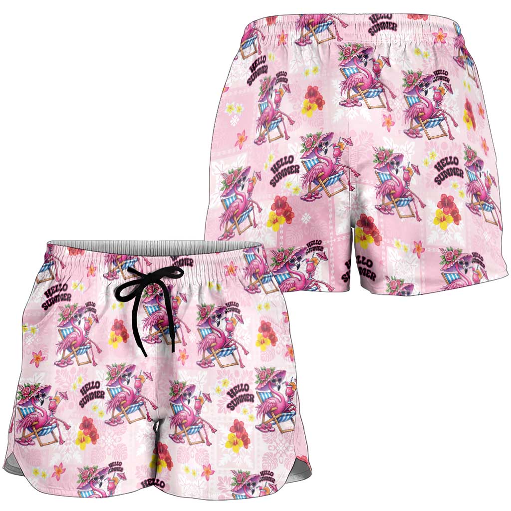 Hawaii Flamingo Hello Summer Shorts for Women Hawaiian Quilt Pattern
