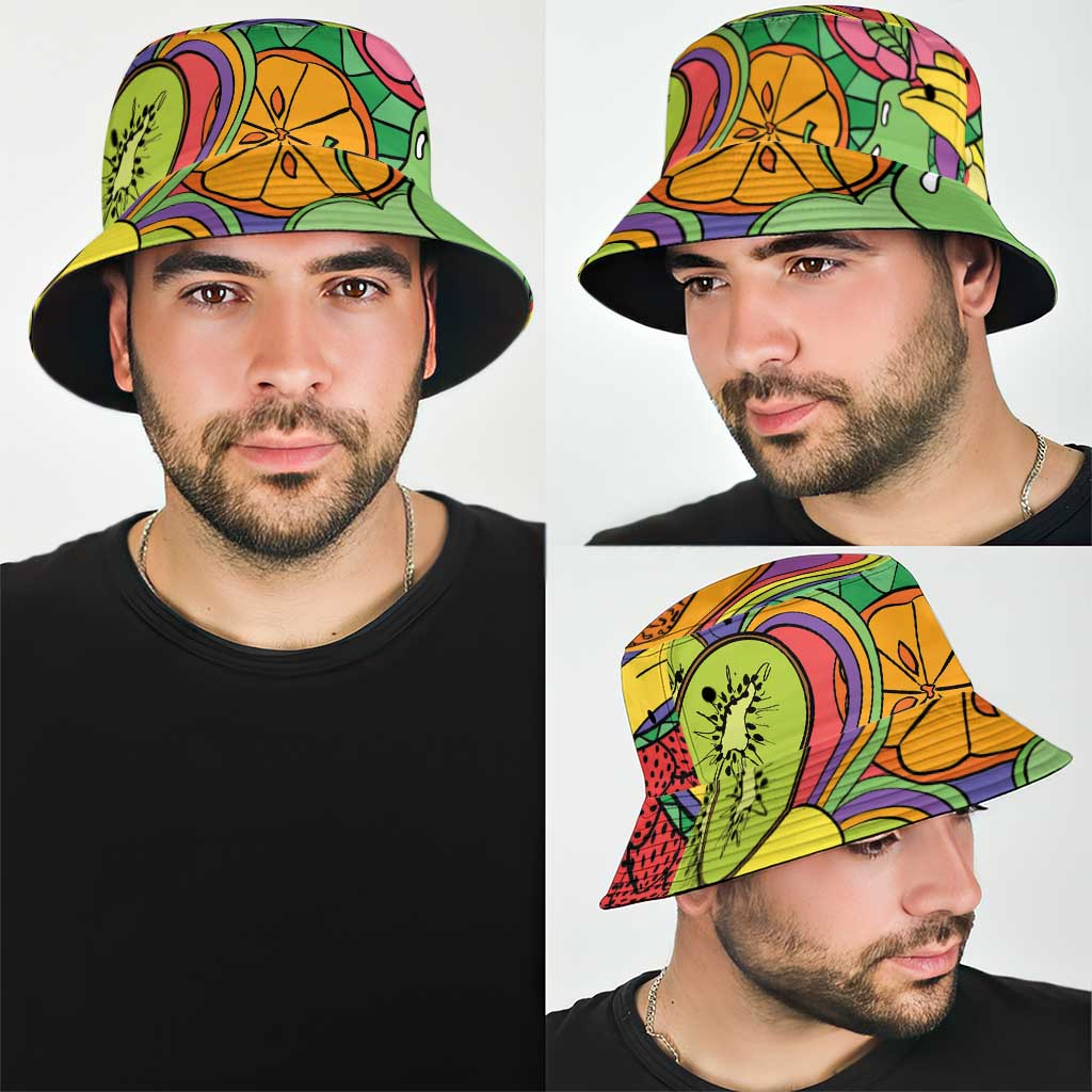 Hawaii Fruits Hippie Style Bucket Hat Vibrant Colorful