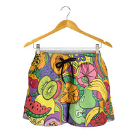 Hawaii Fruits Hippie Style Shorts for Women Vibrant Colorful