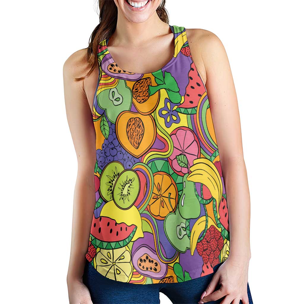 Hawaii Fruits Hippie Style Women Racerback Tank Vibrant Colorful