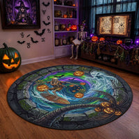 Hawaii Ghost Surfing Skull 3D Illusion Halloween Round Carpet