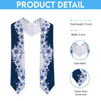 Hawaii Hibiscus Flowers Graduation Stole Blue Polynesian Pattern