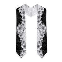 Hawaii Hibiscus Flowers Graduation Stole Grayscale Polynesian Pattern