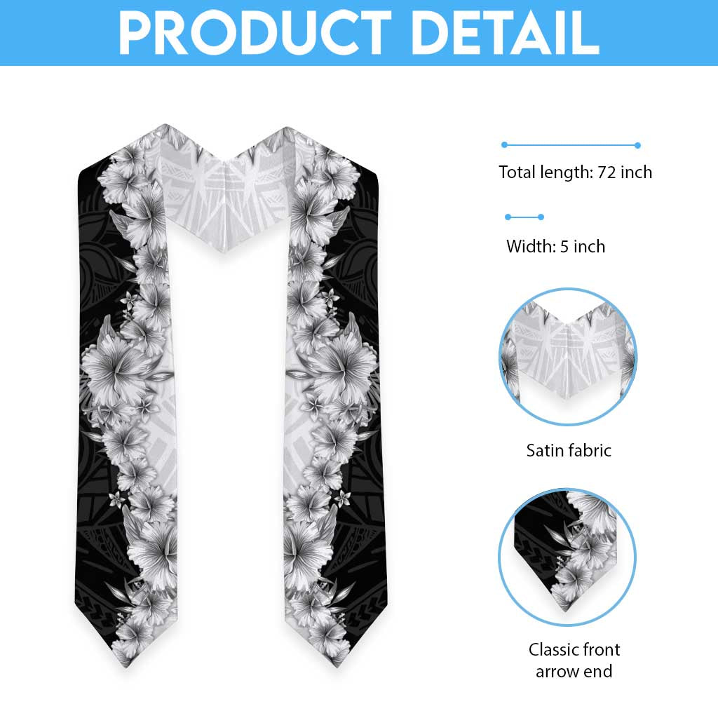 Hawaii Hibiscus Flowers Graduation Stole Grayscale Polynesian Pattern