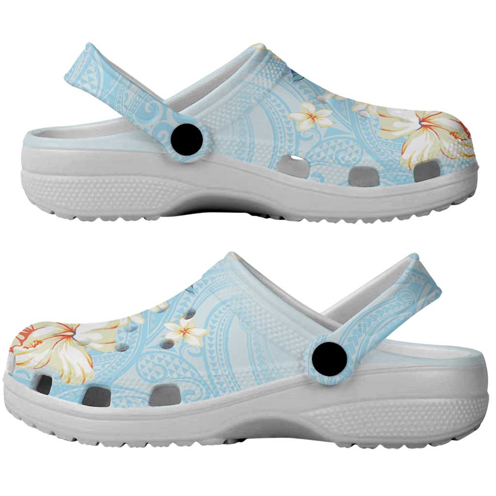 Hawaii Hibiscus Plumeria Blue Clogs Shoes Polynesian Pattern