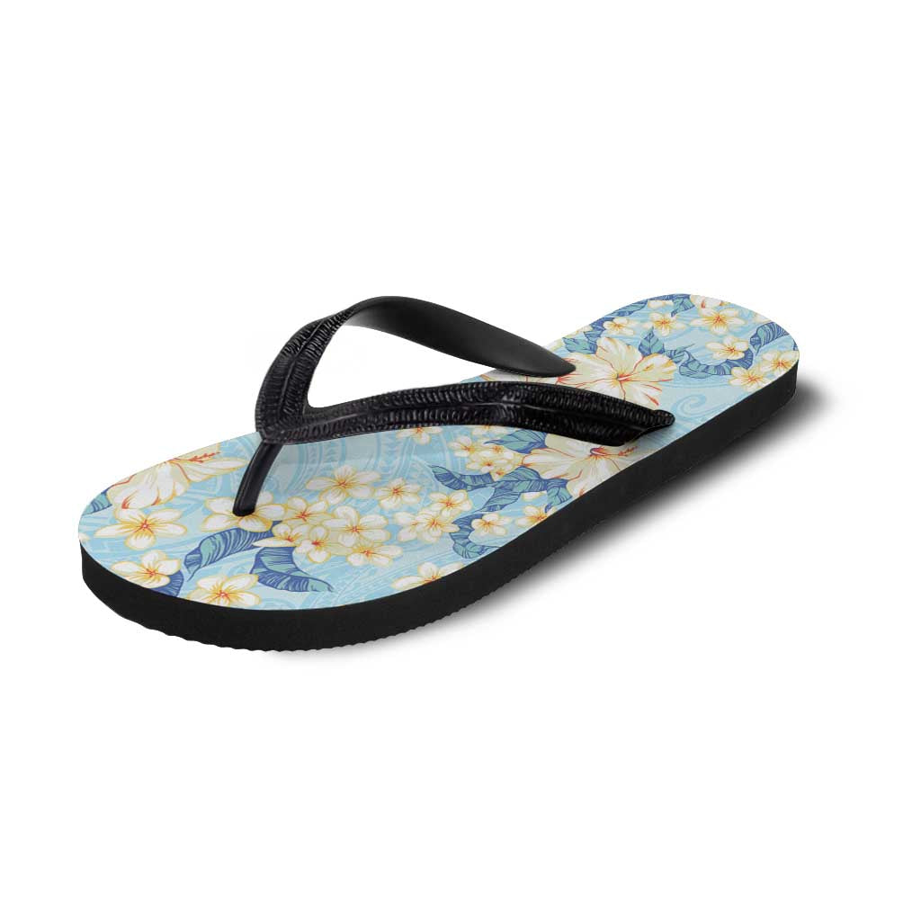 Hawaii Hibiscus Plumeria Blue Flip Flops Polynesian Pattern