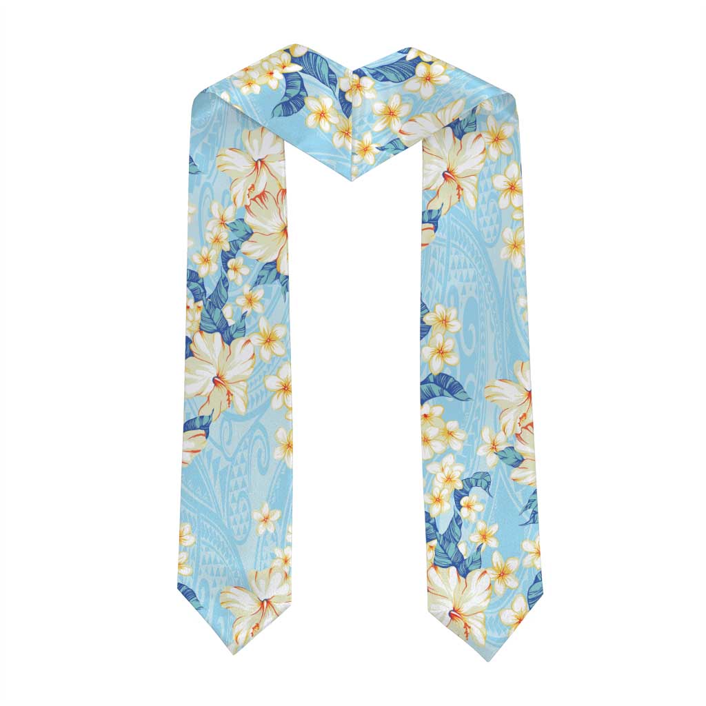 Hawaii Hibiscus Plumeria Blue Graduation Stole Polynesian Pattern