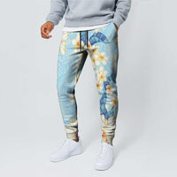 Hawaii Hibiscus Plumeria Blue Jogger Pants Polynesian Pattern