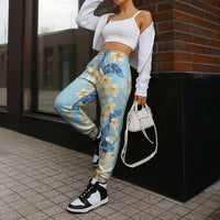 Hawaii Hibiscus Plumeria Blue Jogger Pants Polynesian Pattern