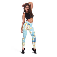 Hawaii Hibiscus Plumeria Blue Leggings Polynesian Pattern