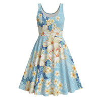 Hawaii Hibiscus Plumeria Blue Midi Dress Polynesian Pattern