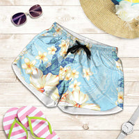 Hawaii Hibiscus Plumeria Blue Shorts for Women Polynesian Pattern LT01 Blue - Polynesian Pride