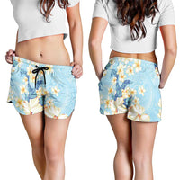 Hawaii Hibiscus Plumeria Blue Shorts for Women Polynesian Pattern LT01 - Polynesian Pride
