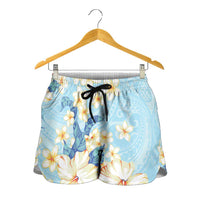 Hawaii Hibiscus Plumeria Blue Shorts for Women Polynesian Pattern LT01 - Polynesian Pride