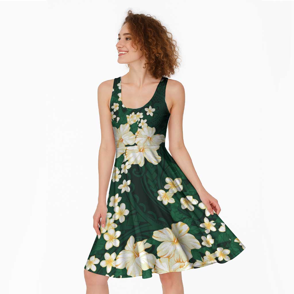 Hawaii Hibiscus Plumeria Green Midi Dress Polynesian Pattern LT01 - Polynesian Pride