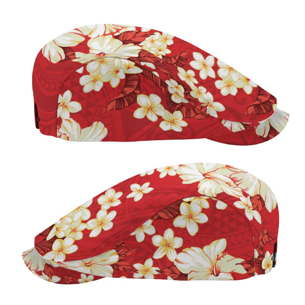 Hawaii Hibiscus Plumeria Red Jeff Hat Polynesian Pattern