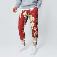 Hawaii Hibiscus Plumeria Red Jogger Pants Polynesian Pattern
