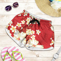 Hawaii Hibiscus Plumeria Red Shorts for Women Polynesian Pattern LT01 Red - Polynesian Pride