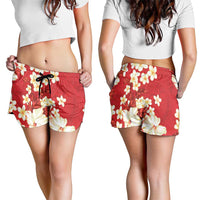 Hawaii Hibiscus Plumeria Red Shorts for Women Polynesian Pattern LT01 - Polynesian Pride
