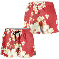 Hawaii Hibiscus Plumeria Red Shorts for Women Polynesian Pattern LT01 - Polynesian Pride