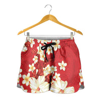 Hawaii Hibiscus Plumeria Red Shorts for Women Polynesian Pattern LT01 - Polynesian Pride