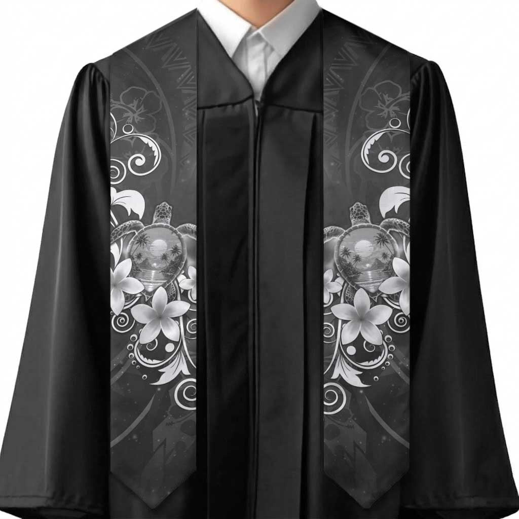 Hawaii Honu Graduation Stole Polynesian Curves Plumeria Grayscale