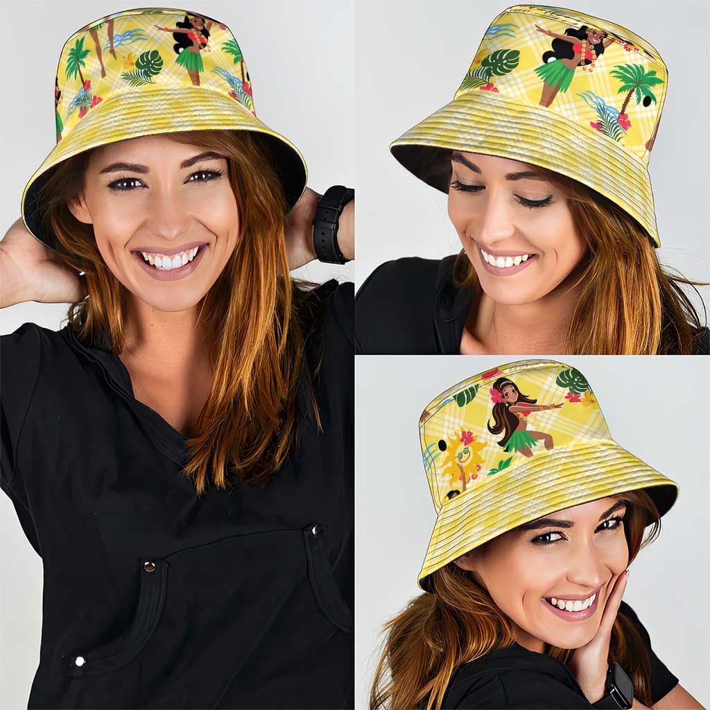 Hawaii Hula Girl Tropical Bucket Hat Yellow Palaka LT01 - Polynesian Pride