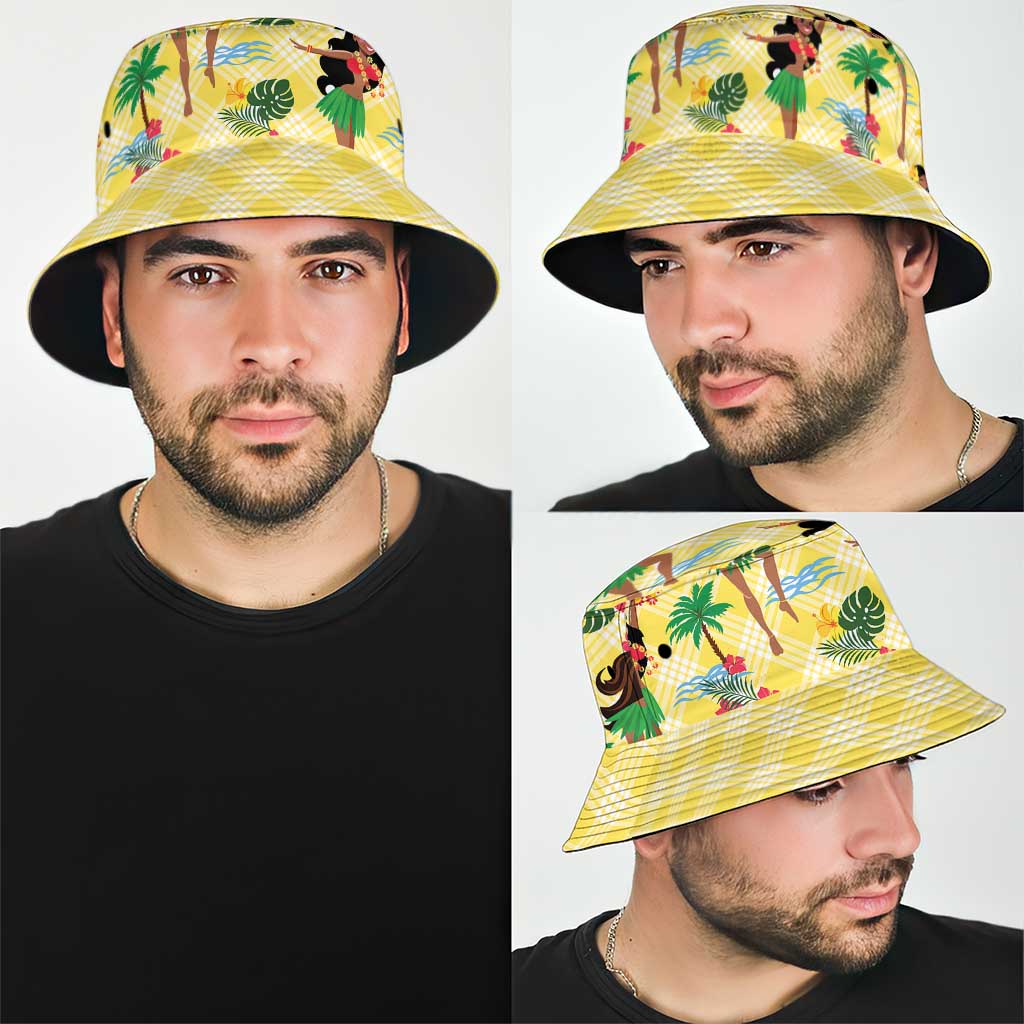 Hawaii Hula Girl Tropical Bucket Hat Yellow Palaka LT01 - Polynesian Pride