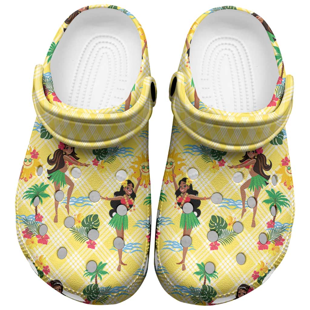 Hawaii Hula Girl Tropical Clogs Shoes Yellow Palaka LT01 Yellow - Polynesian Pride