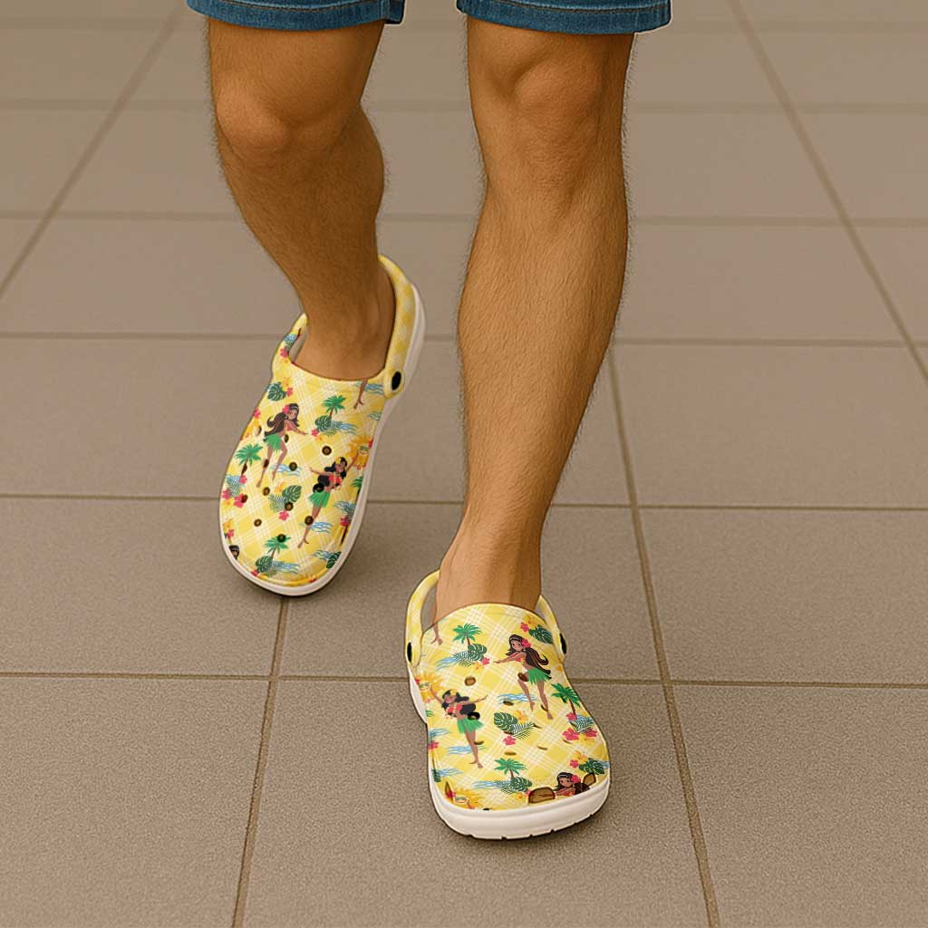 Hawaii Hula Girl Tropical Clogs Shoes Yellow Palaka LT01 - Polynesian Pride