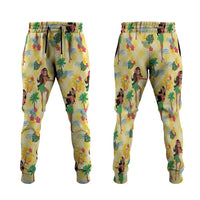 Hawaii Hula Girl Tropical Jogger Pants Yellow Palaka LT01 Yellow - Polynesian Pride