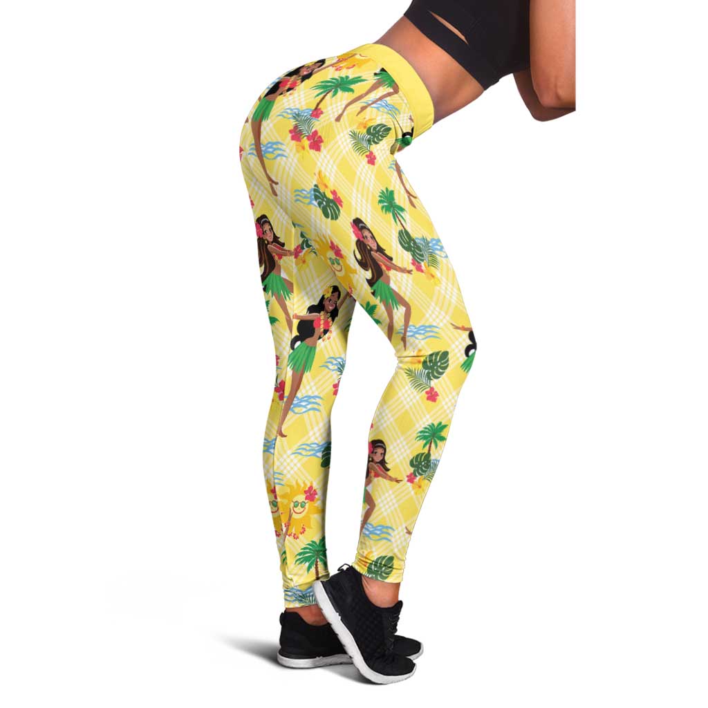 Hawaii Hula Girl Tropical Leggings Yellow Palaka LT01 - Polynesian Pride