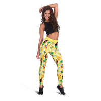 Hawaii Hula Girl Tropical Leggings Yellow Palaka LT01 - Polynesian Pride