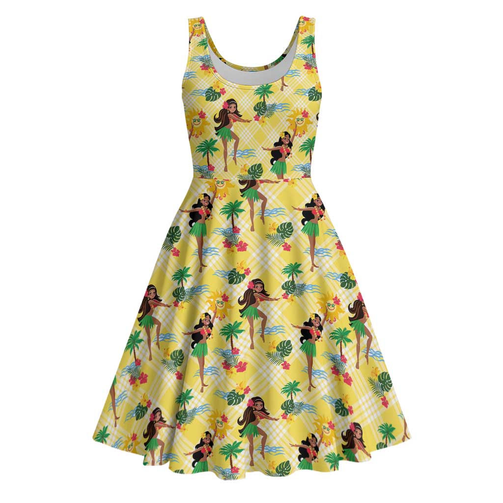 Hawaii Hula Girl Tropical Midi Dress Yellow Palaka LT01 Yellow - Polynesian Pride