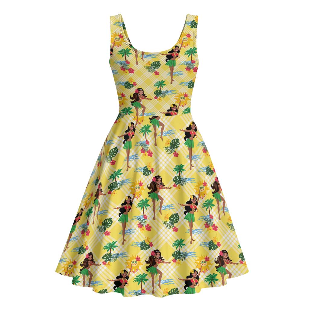 Hawaii Hula Girl Tropical Midi Dress Yellow Palaka LT01 - Polynesian Pride
