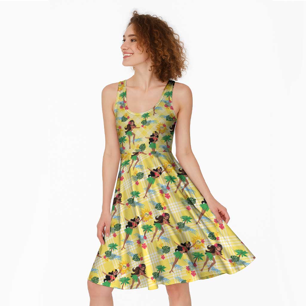 Hawaii Hula Girl Tropical Midi Dress Yellow Palaka LT01 - Polynesian Pride