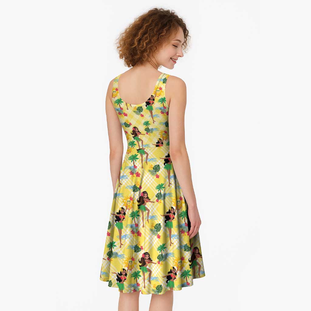 Hawaii Hula Girl Tropical Midi Dress Yellow Palaka LT01 - Polynesian Pride