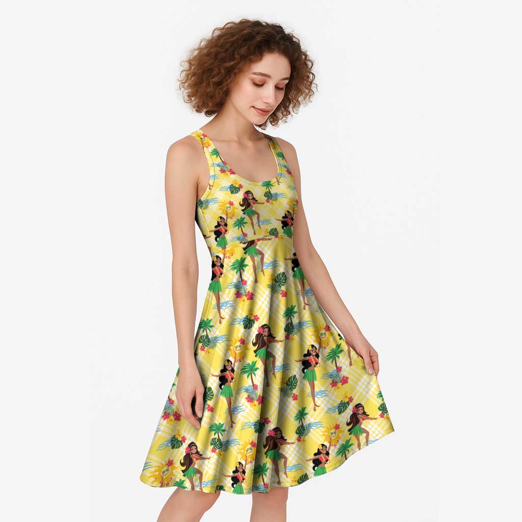 Hawaii Hula Girl Tropical Midi Dress Yellow Palaka LT01 - Polynesian Pride