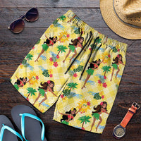 Hawaii Hula Girl Tropical Shorts for Men Yellow Palaka LT01 Yellow - Polynesian Pride